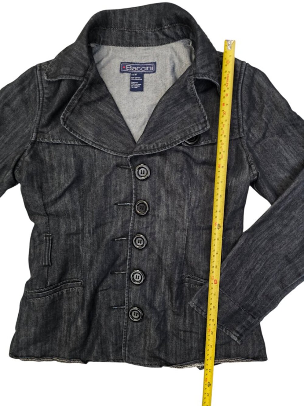Baccini Dark Grey Washed Denim Tailored Button Up Jacket Size Medium